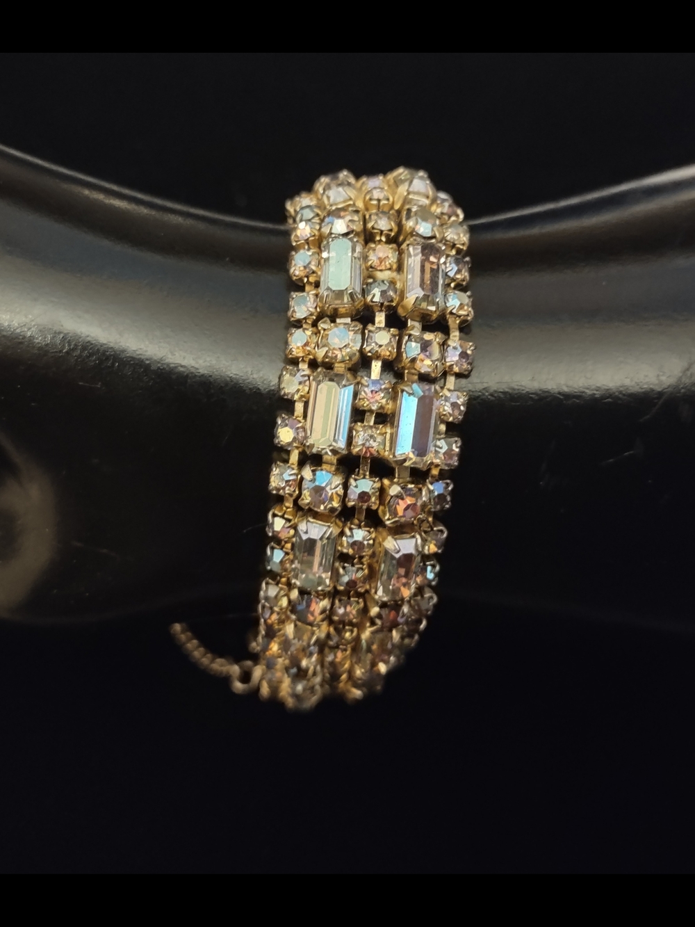 5 Row Aurora Borealis Gold-Tone Bracelet